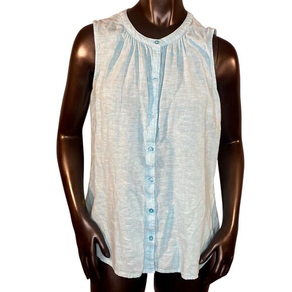 Basic Editions Sleeveless Linen Blend Blouse Womens Size Large Button Down - Picture 1 of 7